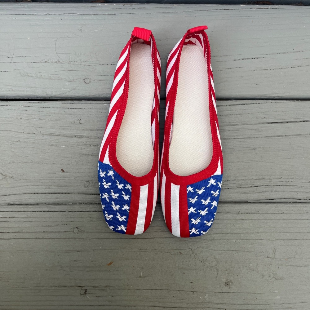 Unbranded American Flag‎ Knit Ballet Flats Womens 8.5 Red White Blue Patriotic